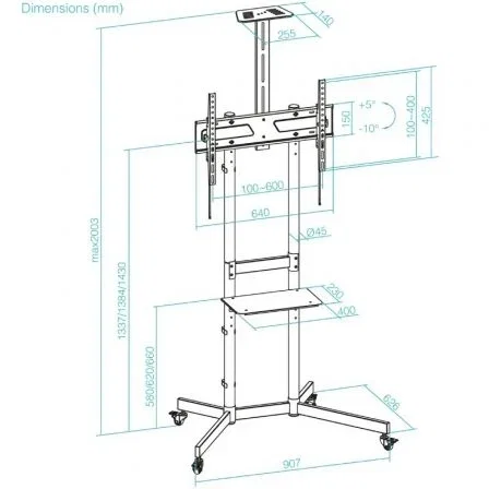 SOPORTE SUELO CON RUEDAS NEFERTITI 37''-70'' NEGRO TOOQ